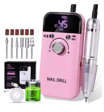Taladro de uñas profesional portátil eléctrico de 45000 rpm, recargable, bajo ruido, lima de lijadora de uñas para herramienta de salón de manicura, rosa