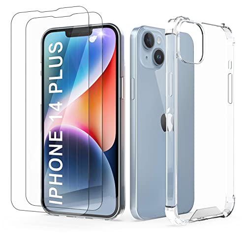 Cover Compatibile con iPhone 14 PLUS Posteriore Semi Rigida TPU Hard Clear Anti-Shock Custodia Guscio Case Retro Protettiva Semirigida Trasparente Angoli Rinforzati +2 Pellicole