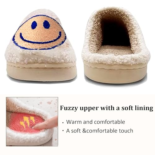 Image of Cute House Slippers for Women Men with Memory Foam Retro Happy Face Cozy Shoes
