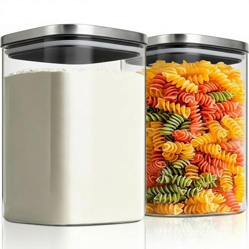 Image of ginoya brothers Airtight Borosilicate Glass Square Jar With Wooden Or Steel Lid Multi-Size, Container for Spices, Coffee, Grains, Snacks & Kitchen Organization (2, STEEL LID, 1250 ML)