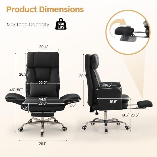 Image of Big and Tall Office Chair, Footrest & Flip Armrest for Pets, PU Black