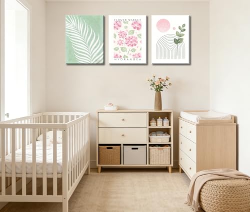 Image of FraFrimeeme med Green and Pink Bathroom Decor, Set of 3, 12x16 Inch