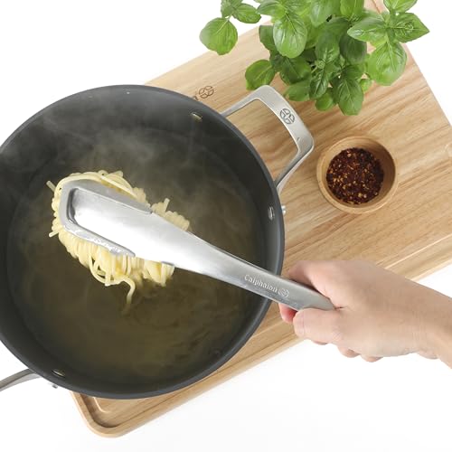 Image of Calphalon Prime Kitchen Tongs, Kitchen Clamp Tongs, Grilling Tongs, 12-Inch Stainless Steel Tongs with Taupe Silicone Head High-Heat Resistant Locking, Ergonomic Balanced Control