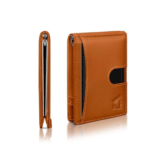 Kingly Cash Clip Slim Leather Wallet for Men with RFID Blocking, Beachwood