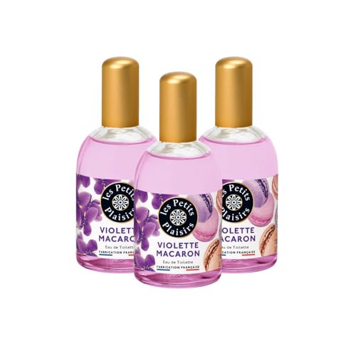 Les Petits Plaisirs - Lote de 3 - Eau de toilette Violeta Macaron, Perfume mujer, Delicada, floral y dulce. Colonia mujer, Fabricada en Francia. Frasco de 110ml