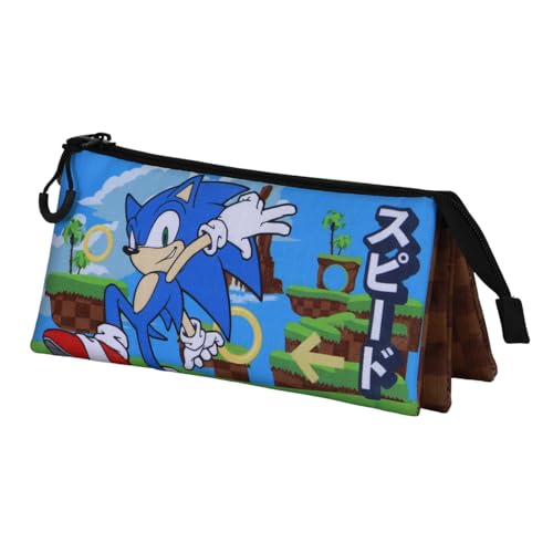 Sonic The Hedgehog - SEGA Greenhill-Estuche Portatodo Triple, Multicolor, 23 x 11 cm
