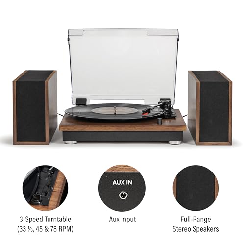 Image of Crosley CR7502A-WA Riff Record Player with Speakers, Walnut
