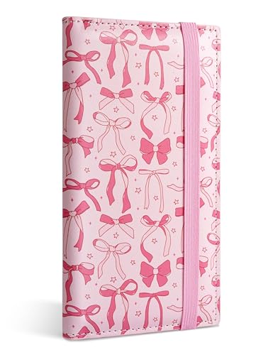 Image of Yarnic Checkbook Cover for Personal Checkbook Holder with Pen Holder & Built-in Clear Plastic Divider for Duplicate Checks (Pink Bow)