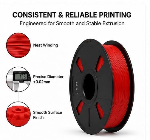 Image of Matte PLA 3D Printer Filament 1.75mm, 1kg Spool (2.2 lbs) - UV /Heat /Weather Resistant, Strong Layer Bonding, Smooth Printing, Low Odor, Outdoor Functional Prototypes, FDM Compatible (red, 200 Gram)