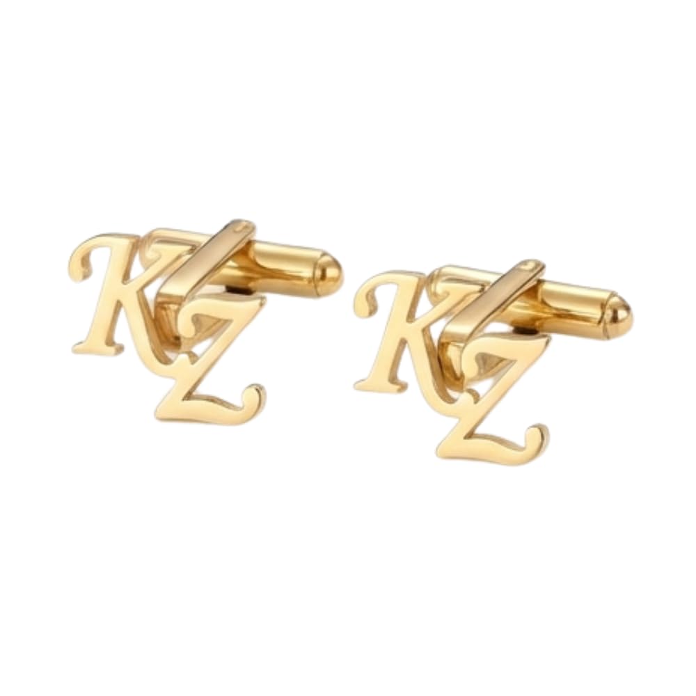Brass Initial Name Cufflinks for Men – Gold Tone Alphabet Letter Monogram Cuff Links – Personalized Wedding, Groom, Business, Anniversary Gift for Him-image-37
