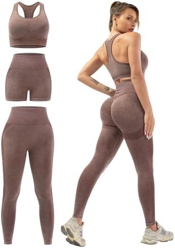 3 Piece Workout Sets for Women Butt Lifting Leggings with High Im...
