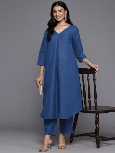 Image of Varanga Women's Violet Strap Kurta with Tonal Bottom & Printed Dupatta - Round Neck, Side Slit Design, Stylish & Comfortable