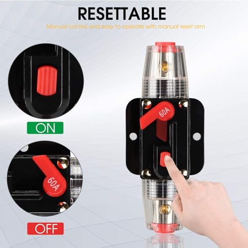 Image of 60 Amp Circuit Breaker Switch 60A Waterproof Fuse Inline Holder 3-15 AWG Resettable Fuse Manual Reset 12V-48V DC for Car Audio Sound Amplifier System RV Home Marine Boat Truck