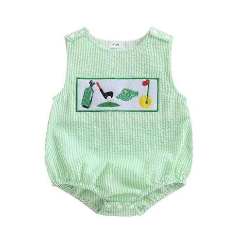 Image of Gueuusu Baby Boy Girl Clothes Newborn Smocked Bubble Romper Embroidery in Plaid/Striped Overall Bodysuit Outfit