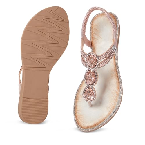 Image of iCKER Women Sandals Rhinestone Dressy Casual Summer flat flip flops Comfortable Sandals