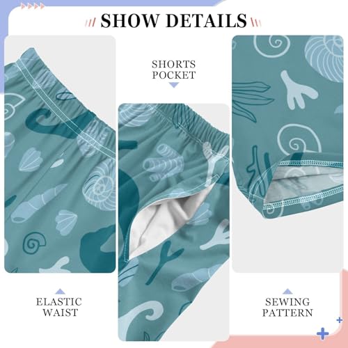 Boys' Pants Sea Seahorses Seashells Green Blue Long Bottoms Jogger Pants Elastic Waist Trousers with Pockets S-XL4