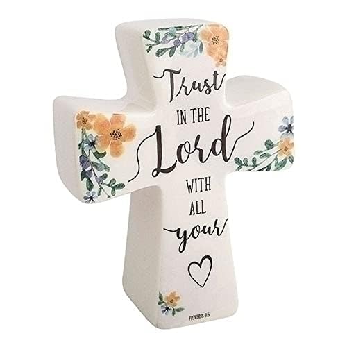 Cruz Roman Trust in The Lord de porcelana blanca con caja de acetato de 11,4 cm