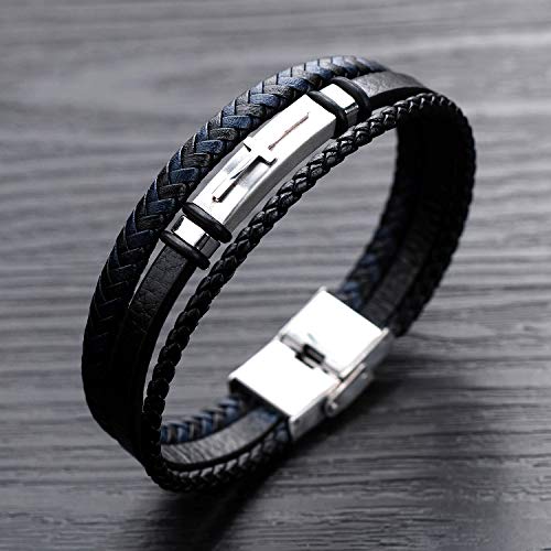 Vanski Fashion Religious Cross Bracelet Multilayer Braided Leather Wristband Rope Link Bracelet (Style 1)2