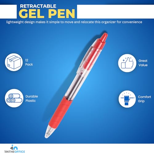 Bolígrafos retráctiles de gel 0.7mm tinta roja, pack 12 miniatura 2