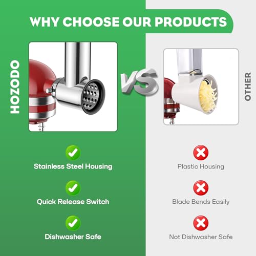 Image of Stainless Steel Slicer Shredder Attachment for KitchenAid Stand Mixer, Includes Cheese Grater,Grinding Powder,Vegetable Slicer Shredder for KitchenAid cheese grater attachments with 4 Blades by HOZODO