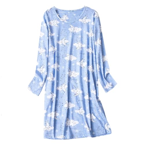 Image of American Trends Nightgowns for Women Long Sleeve Cotton Blend Sleepwear, Knee Length Night Gowns Sleepshirts House Lounge
