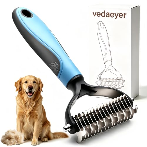 Vedaeyer Dog Brush Set - 2-in-1 Dual-Sided Dematting Tool for Matted Fur Double-Sided Knot Quickly Remove Fuzz Ergonomic Pet Grooming Kit Easy to clean