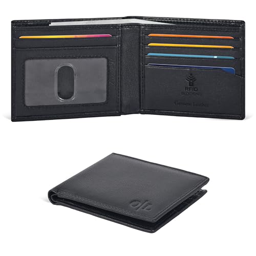 Slim Leather Wallet for Men - RFID Wallets 6 Credit Card Holder Ultra Thin Gift for Mens, Front Pocket Minimalist Design (Nappa Black)