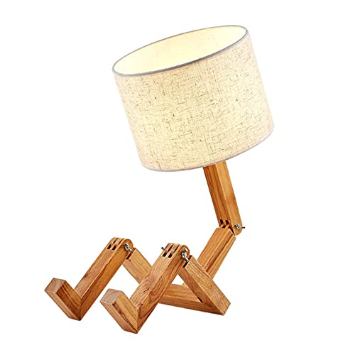 NVNVNMM Lámpara de mesa Nordic Modern Solid Wood Robot Table Lamp Study Bedroom Living Room Desk Night Light Base Light Holder Read Learn Gift(Color:Beige)
