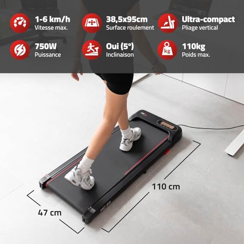 FITFIU Fitness MC-60 Tapis de Marche avec Inclinaison 9%, Vitesse Jusqu’à 6 km/h 750W, Design Compact Connexion APP et Télécommande, Walking Pad avec Roues pour Marcher à la Maison – Image 3