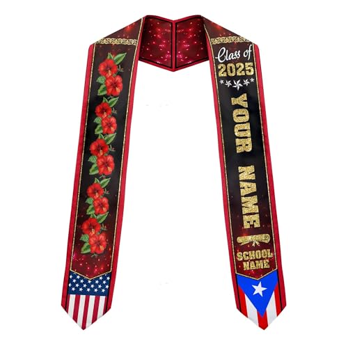 MonkeyVan Personalized Graduation Stole for Puerto Rican Senior, Puerto Rico Flag Graduation Sash Class of 2025 Gifts S175