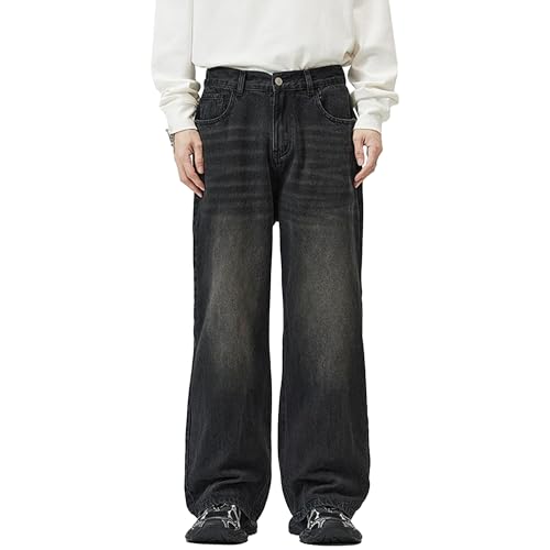 Men's Vintage Soft Zipper Bottom Jeans Regular Fit Male Leg Denim Pants Hip Hop Streetwear Casual Trousers