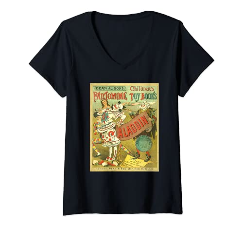 Mujer Pantomime - Libro de juguete infantil Aladdin London Camiseta Cuello V