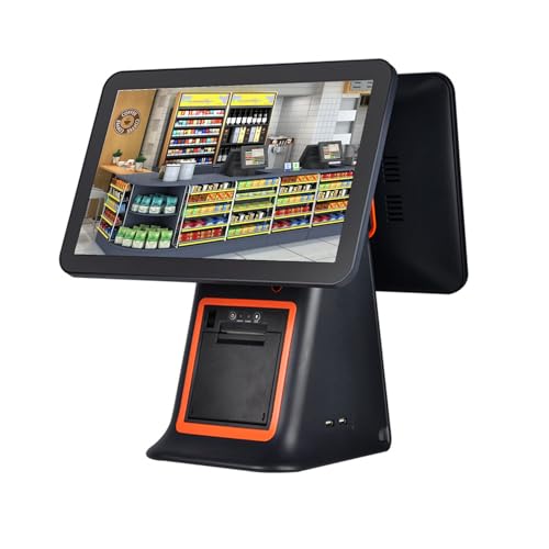 Dual Screen Touch Cash Register, POS PC System with 15.6 Inch Touchscreen, 15 CPU, 8 GB RAM, 128 GB SSD, Windows 7/10, Ideal for Supermarkets, Restaurants and Shops Black