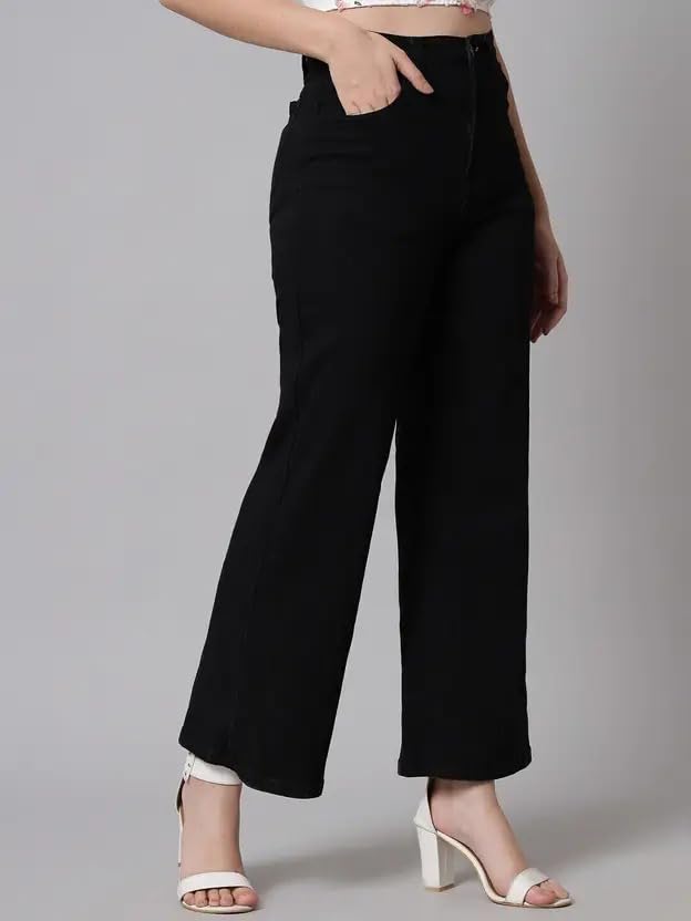 Image of KOTTY Women's Solid|Fit and Flared Fitting|Ankle Leg Style|High Rise|Stechable|Casual Jeans