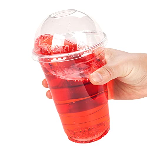 Image of Golden Apple Cup series, 24oz Clear Plastic cups with Dome lids with hole 50sets(50cups+50lids)