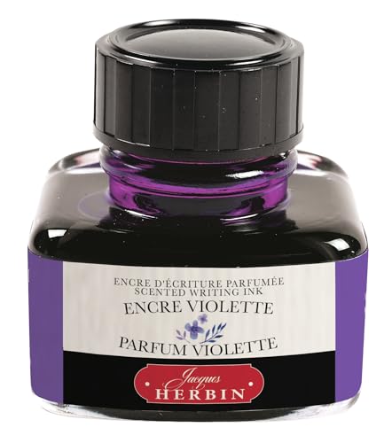 Jacques Herbin 13777T - ''Les subtiles'' scented ink bottle for fountain pens and roller pens 30 ml, Violette ink and Violette fragrance. Made in France