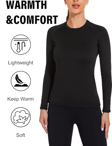 Womens Thermal Compression Long Sleeve Shirts Fleece Lined Tops Crew Neck Slim Fit Base Layer Ladies Underwear3