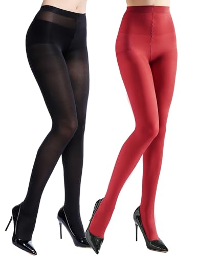 Image of 7 Colors 2 Pairs Women's 40 Denier Semi Opaque Tights, Nylon Black Tights for Women