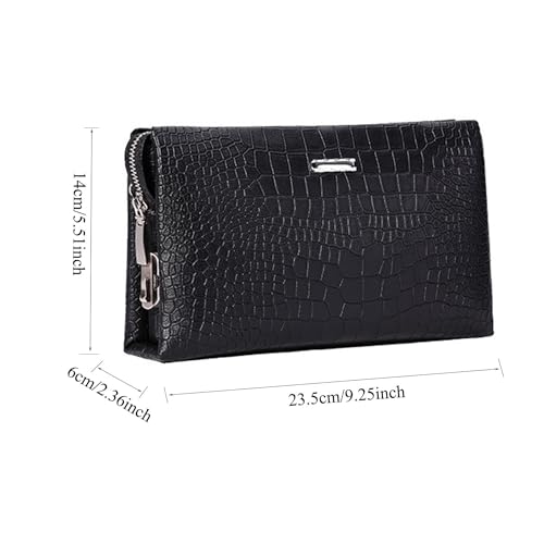 Top Layer Cowhide Men's Clutch Bag, Large Capacity, Combination Lock, Alligator Texture Embosser, Detachable Wrist Strap Leather Clutch Bag.2