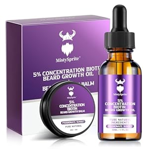 Beard Growth Kit – 5% Concentration Biotin Beard Oil for Men (2 oz) – Natural Mens Beard Oil with Argan Oil, Jojoba Oil and Vitamin, Beard Growth Softener, Moisturizer (Passionate Sunset)