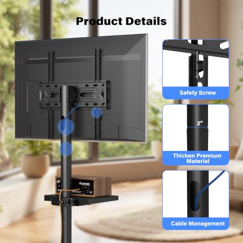 Image of XINLEI Mobile TV Stand on Wheels with Shelf Rolling for 21-65 Inch TV