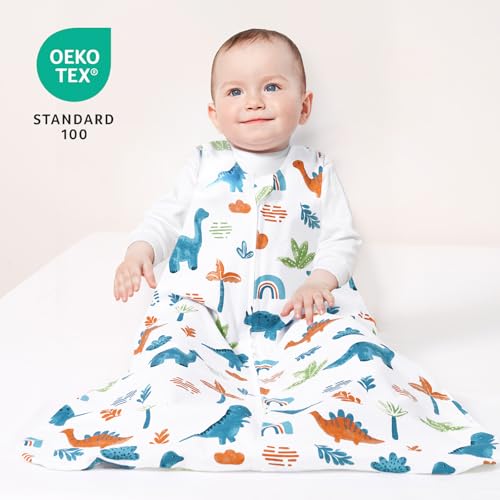 Image of david's kids 3 Pack 100% Cotton Baby Sleep Sack 6-12 Months, Ultra Soft Baby Wearable Blankets with 2-Way Zipper, Comfy Sleeping Bags for Infant Newborn Boys Girls Neutral, Medium Size, Dinosaur