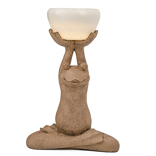 Statue de jardin grenouille en pierre zen figurine de yoga avec eclairage LED