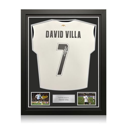 Exclusive Memorabilia Camiseta del Valencia firmada por David Villa. Enmarcada.