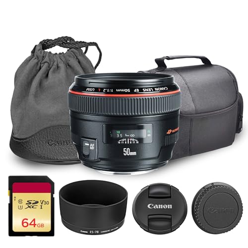 Canon EF 50mm f/1.2L USM Lens | Professional L-Series Prime with Ultra-Fast f/1.2 Aperture, Advanced Optics & Fast USM Autofocus | for Portraits & Creative Photography (1257B002) + 64GB Card + Bag