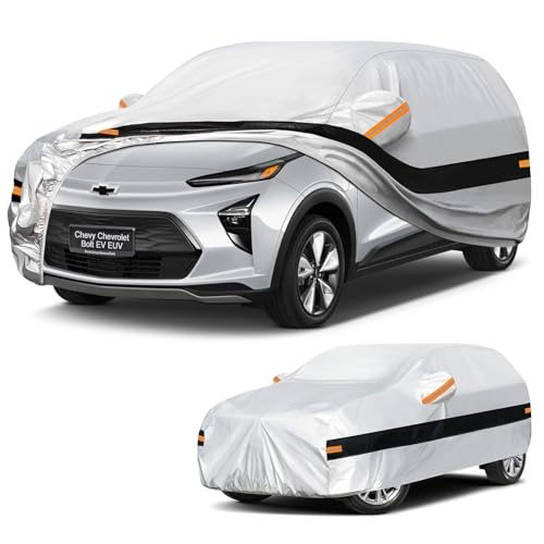 Image of 10 Layers SUV Car Cover Custom Fit for Chevy Chevrolet Bolt EV EUV (2016-2026), Waterproof All Weather for Automobiles, Outdoor Full Cover Sun Dust Rain Protection with Cotton. Silver