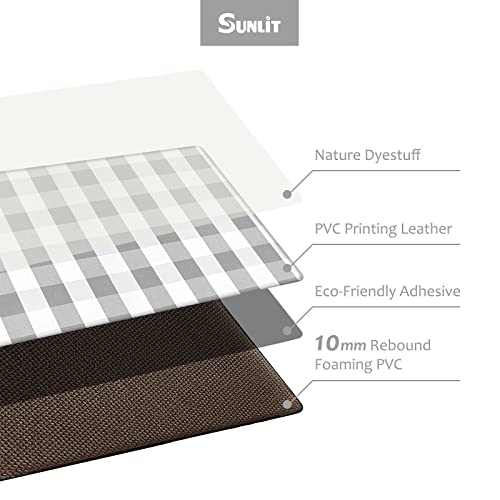 Sunlit Set Of 2 Anti Fatigue Kitchen Floor Mat, Non Slip Waterproof Comfort Standing Mat, 0.4 Inch Thick Cushioned Farmhouse Kitchen Rug Runner, Gray And White Buffalo Plaid(Size:17"X28"&17"X47") #TOP2