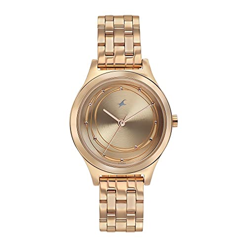 Fastrack Style Up Quartz Analog Golden Dial Rose Gold Stainless Steel Strap Watch for Girls - NT6152WM01