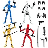 4PCS Titan 13 Action Figures Set Robot Fidget Toys for Kids, Lucky Dummy T Nova N 13 Action Stick Figure Sensory Toy for Boys, Multi Movable Joints Fidgets (Golden+White+Blue+Red)