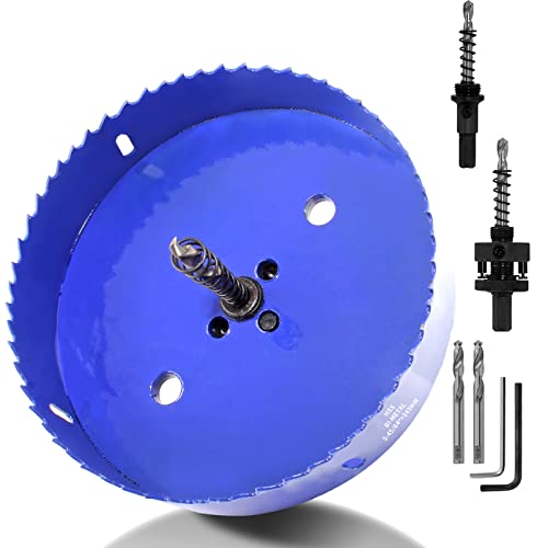 Image of Luomorgo 145mm 5-3 /4 Inch Hole Saw with Arbor | 1 1 /4 inch Cutting Depth, HSS Bi-Metal, For Wood Cornhole Boards Plastic Drywall & Metal Sheet